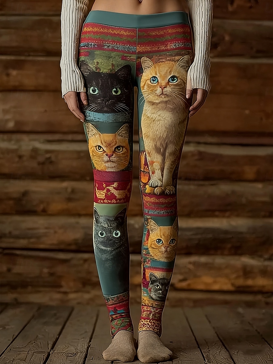 Per donna Leggings Leggings comodi Vacanza Casual Lunghezza intera Vita Alta Grafico Gatto Stampa Comodità Confortevole Alta elasticità Casuale Quotidiano Vacanza Verde Primavera Autunno Vestibilit del 2026 a $21.99 –P1