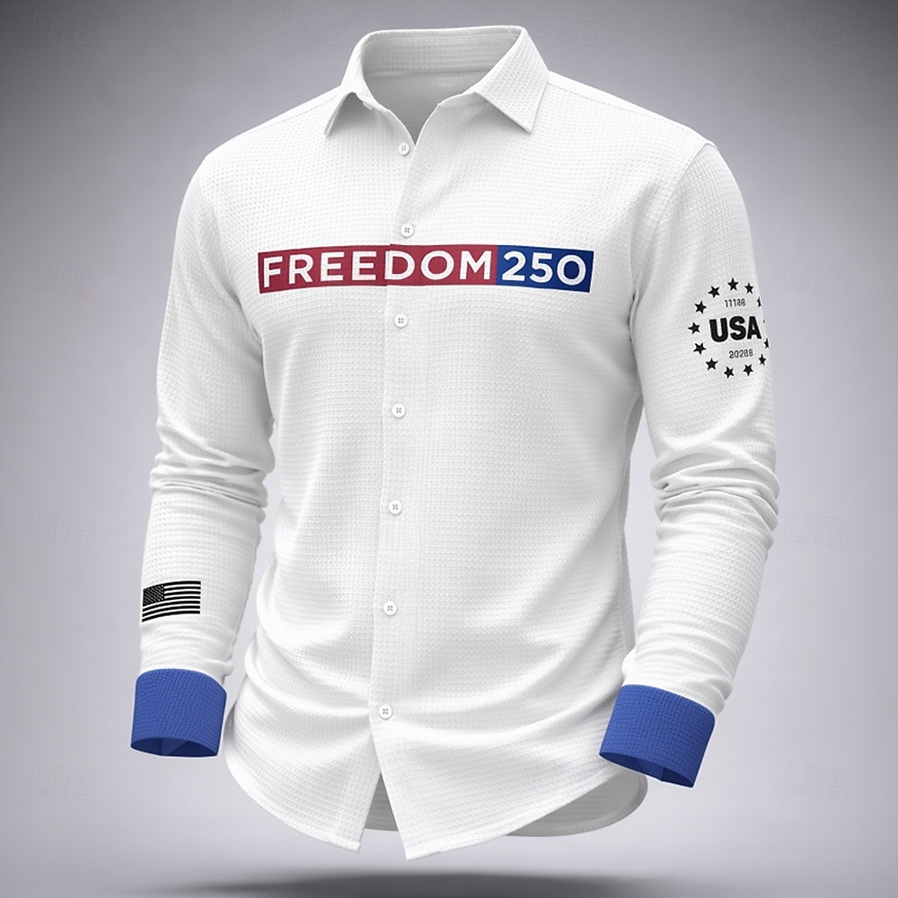 Voor heren 4 juli, 250e verjaardag van de VS Vaderlandslievend FREEDOM Overhemd Wafel Shirt Normaal shirt Lange mouw Mode-casual Dagelijks gebruik Feestdagen Zomer Lente Strijkijzer 3D-afdrukken Met 2026 - $29.99 –P1