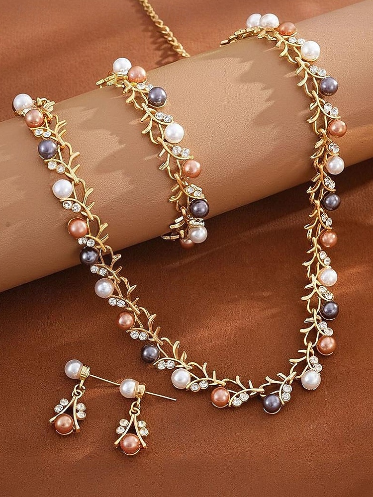 Conjunto de joyas de aleación de perlas de imitación para mujer: conjunto de 3 piezas de collar, pulsera y aretes, perfecto para bodas y ocasiones especiales. 2026 - $11.99 –P3