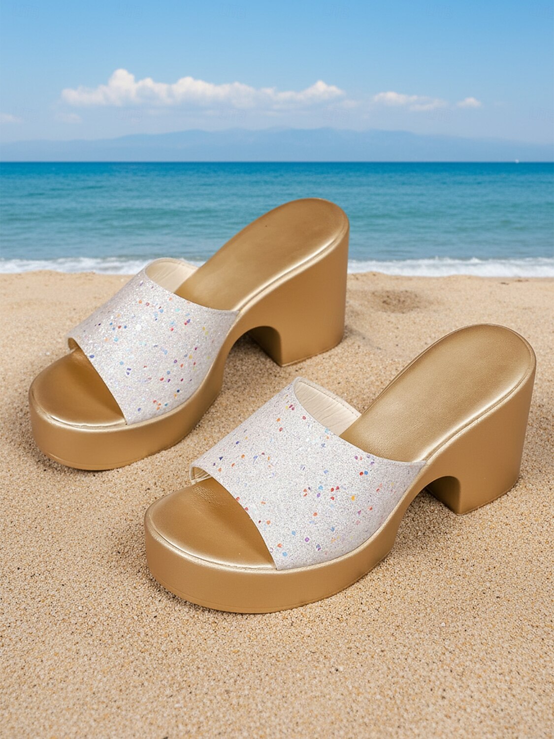 Women's Sparkling White Platform Sandals with Chunky Heel – Comfortable Slip-On Style for Casual Beachwear, Vacation and Warm Weather Fashion 2026 - $26.99 –P4