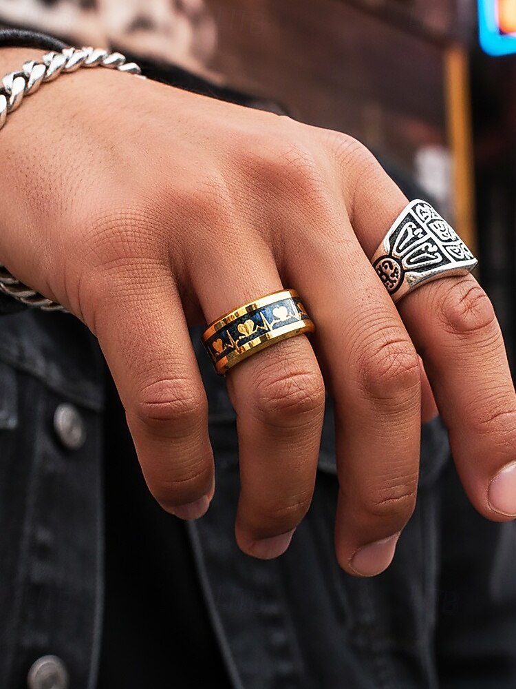 anello da uomo in acciaio inossidabile con battito cardiaco e design a cuore, disponibile in più colori: perfetto per San Valentino e per l'uso quotidiano del 2026 a $7.99 –P3