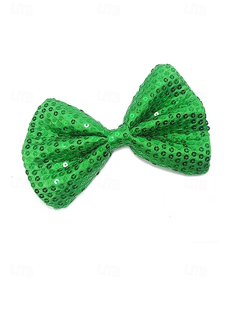 2026年 男性用の聖パトリックの日のスパンコール蝶ネクタイ、シャムロックと祝祭の模様が入った緑のポリエステル生地、アイルランドのパーティー、パレード、バー、休日のお祝いに最適な調節可能なドレス用蝶ネクタイ  コレクション – $7.99 –P10