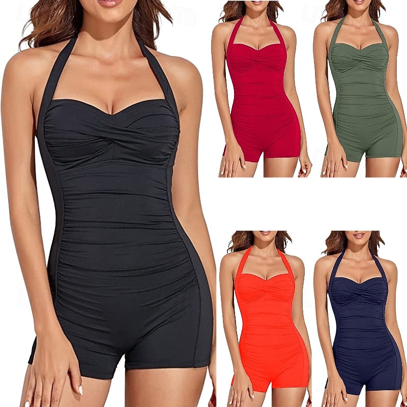 Mujer Traje de baño Traje de baño de una pieza fruncido Trajes de baño Color sólido Cabestro Elástico Sin Mangas Bañadores Surf Playa Vocación Verano 2026 - $16.49 –P1