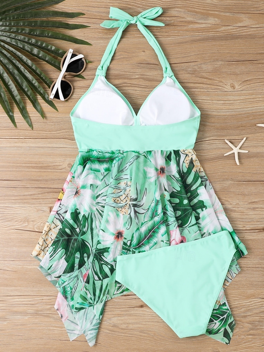 Tankini pour femmes 2 pièces maillot de bain léopard culotte taille haute contrôle du ventre dos nu vacances plage floral en V sans manches de 2026 ? $33.99 –P9