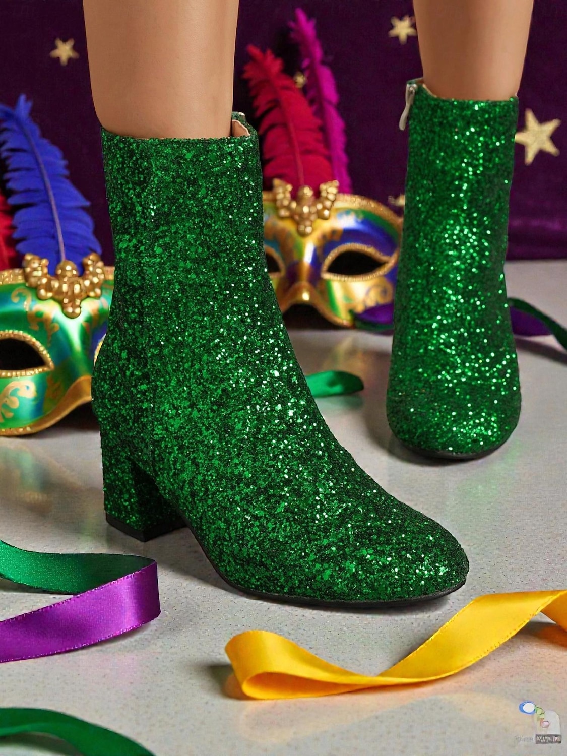 2026年 ウィメンズ マルディグラ ピンク グリッター 膝丈ブーツ ブロックヒール付き - きらめく、大胆なファッションステートメント、カーニバル、フェスティバル、コスチュームパーティーに最適  コレクション – $54.99 –P6