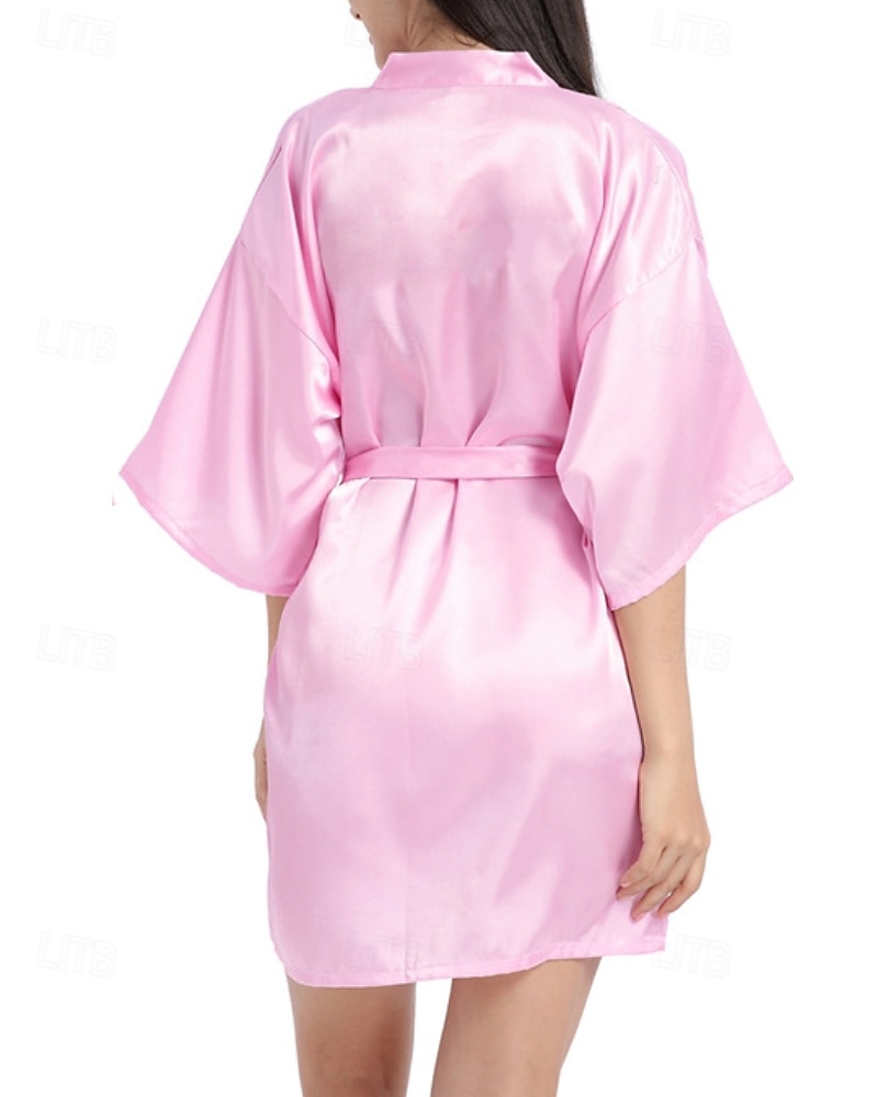 Women's Robe Casual Soft Satin Pure Color Daily Home Bed Short Sleeve V Neck Black White Light Green Pink Navy Blue Summer Regular Fit 2026 - $22.99 –P4