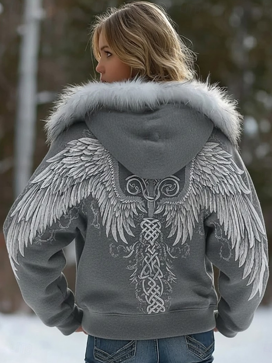 Pentru femei Hanorace cu fermoar Grafic Animal occidental Έθνικ Casual Manșon Lung Capișon Topuri obișnuite Casual Stradă Bleumarin Negru Gri Toamnă Iarnă 2026 - $41.99 –P2