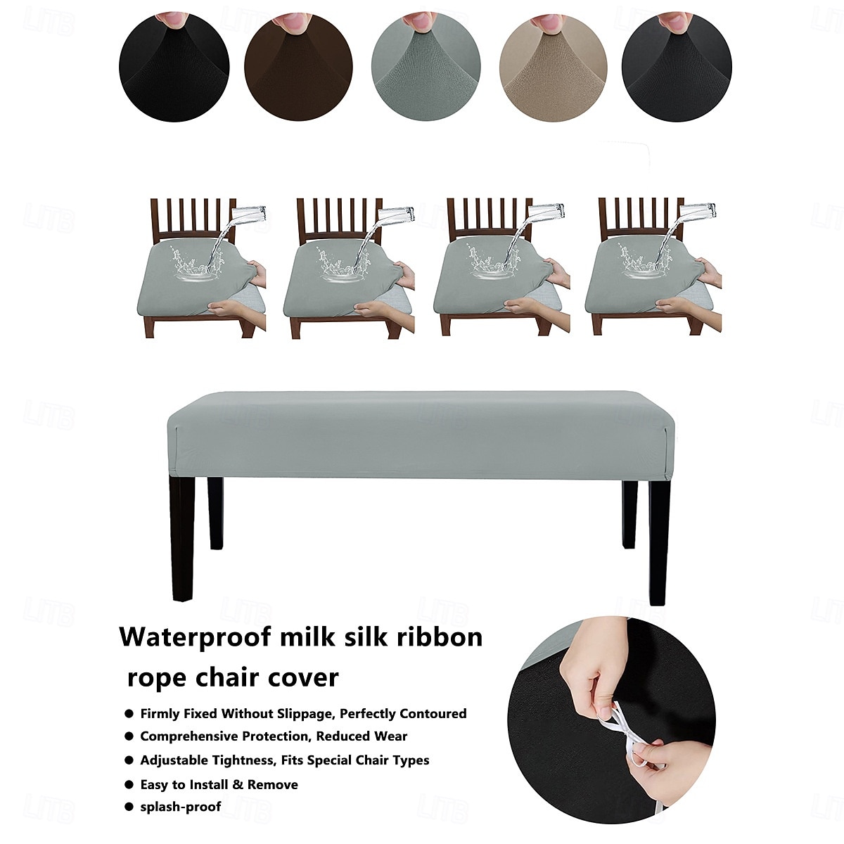 Solid Color Elastic 75D Milk Silk Waterproof Bench Cover with Rope, Universal Set for Dustproof Stool and Ottoman Protection 2026 - $26.99 –P6