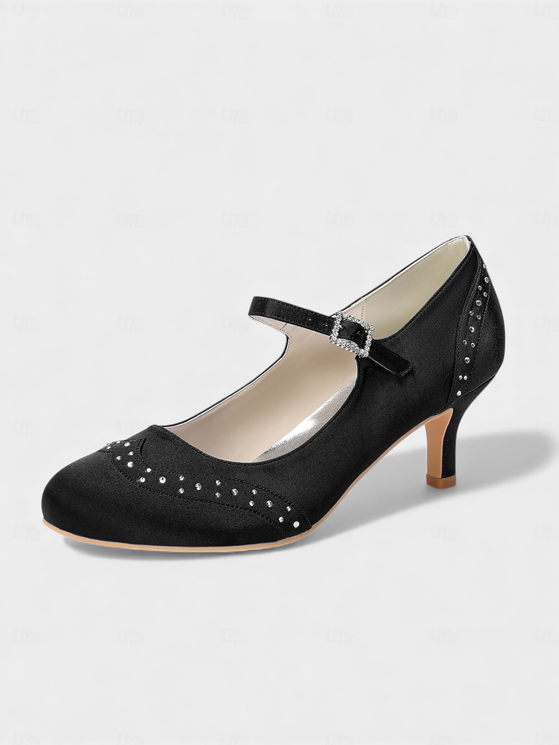 Mary Jane in raso blu navy da donna: eleganti scarpe da sposa con borchie di cristalli e tacco a gattino per la madre della sposa, cerimonie in chiesa ed eventi formali del 2026 a $79.99 –P11