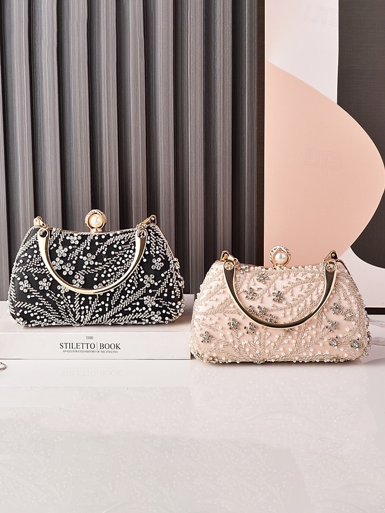 Γυναικεία τσάντα clutch από πολυεστέρα με διακοσμητικά από πούλιες και χάντρες, λουράκι ώμου με αλυσίδα, μεγάλη χωρητικότητα, πολλά χρώματα – ιδανική για γάμους και βραδινά πάρτι 2026 - Kč936 –P5