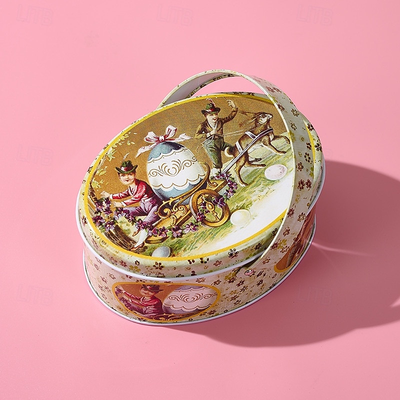 Confezione da 4 scatole ovali di latta a forma di coniglietto pasquale con manici, contenitori per conservare le uova di Pasqua, contenitori di metallo portatili per bambini, ideali per biscotti, del 2026 a $22.99 –P10