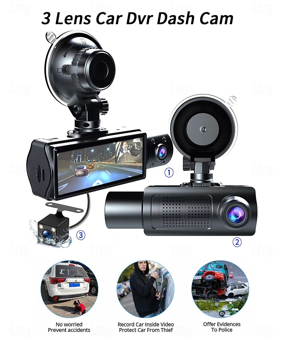 3.16-Inch High-Definition 1080P Screen Driving Recorder Three-Lens Car DVR With Reversing Image Loop Recording Motion Detection 2026 - $58.99 –P2