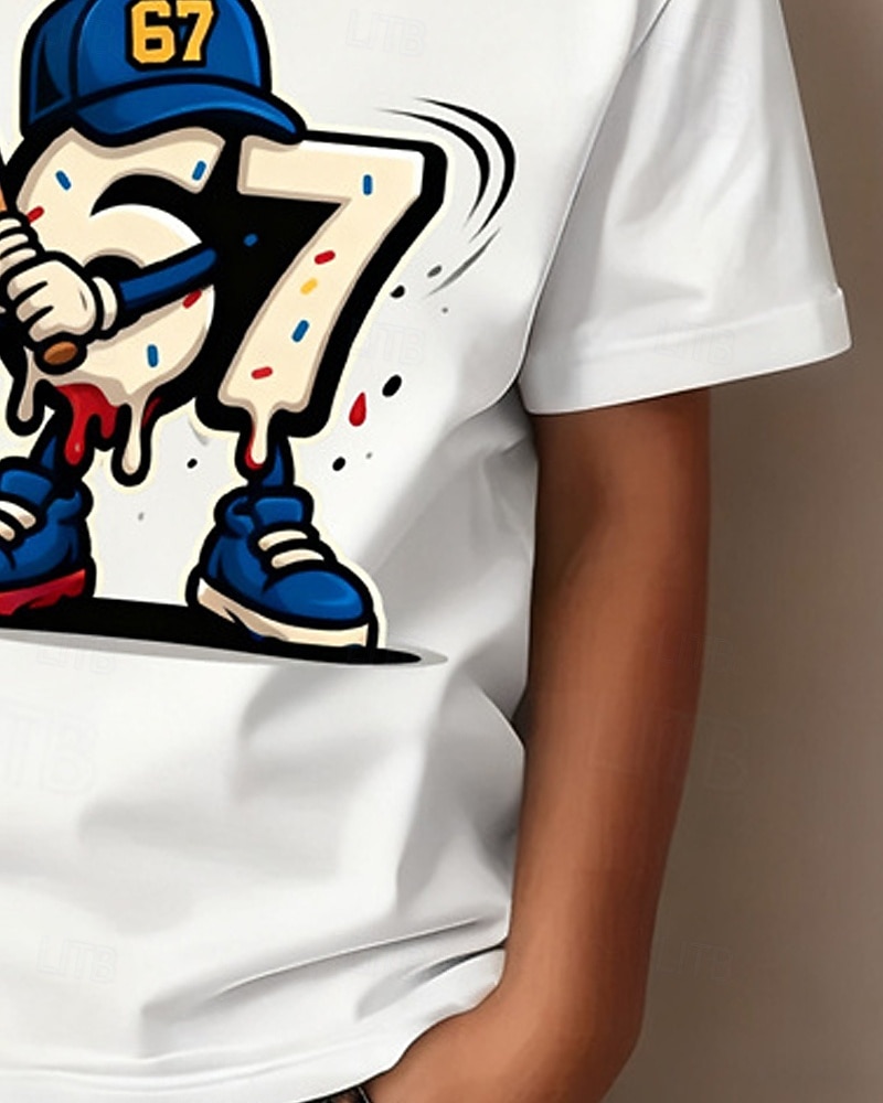 Katoen Kinderen Jongens Zwart Wit Grafisch Grappige Slang 67 T-shirt Blouse Strakke ronde hals Korte mouw Buiten Dagelijks gebruik Modieus Streetwear Ontwerper Opdrukken Zomer 2026 - $14.99 –P6