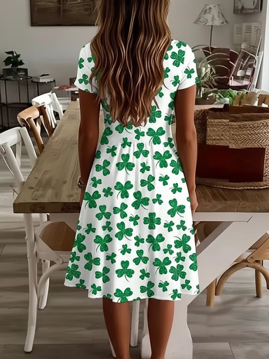 St. Patrick's Day Women's Mini Dress T Shirt Dress Tee Dress Sundress A Line Dress Vacation Casual Boho Beach Going out Regular Fit Floral Graphic Clover Short Sleeve V Neck Light Green 2026 - $22.99 –P2