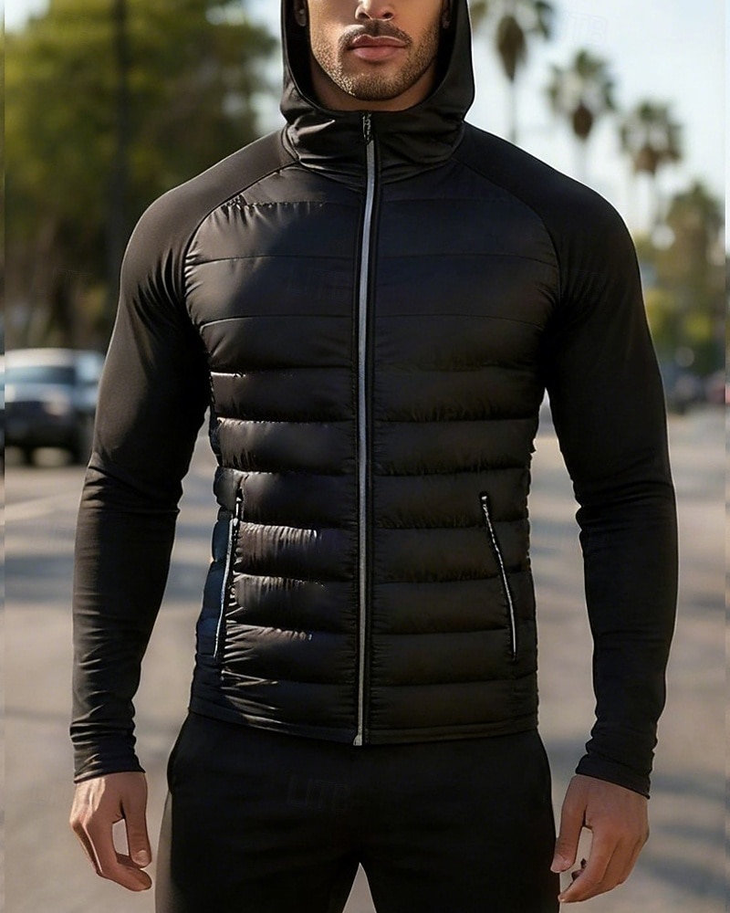 Муж. Однотонный Куртка для бега Куртка для активного отдыха Куртка с капюшоном Наступила зима Карман Капюшон Длинный рукав Одежда для спорта и отдыха Хлопок 2026 - $49.99 –P3