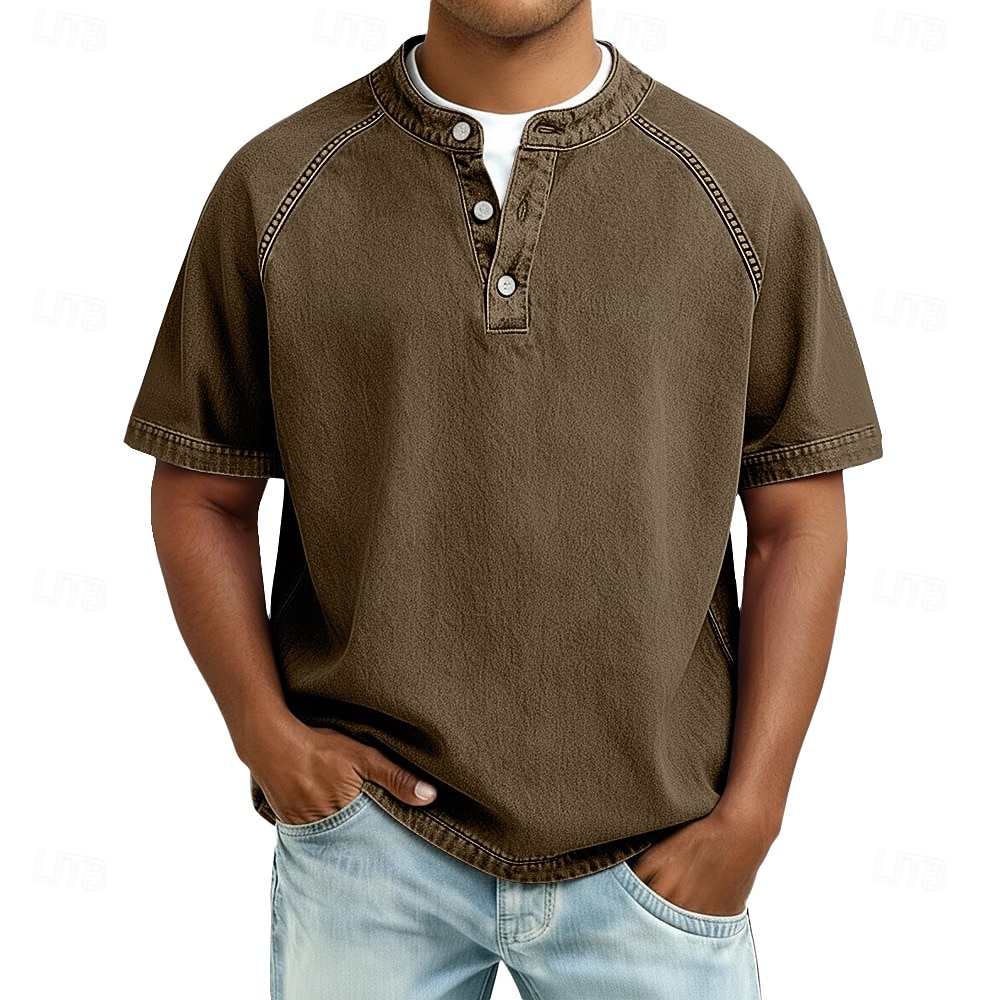 Ανδρικά Μπλουζάκι Πουκάμισο Henley Πουκάμισο 100% Cotton Acid Wash Μπλουζάκι μπλουζάκι Κοντομάνικο Σκέτο Βίντατζ Κομψό στυλ street Καθημερινό Πλυμένο Μανίκια Ρεγκλάν Όρθιος Γιακάς Χένλι Causal 2026 - $31.99 –P4