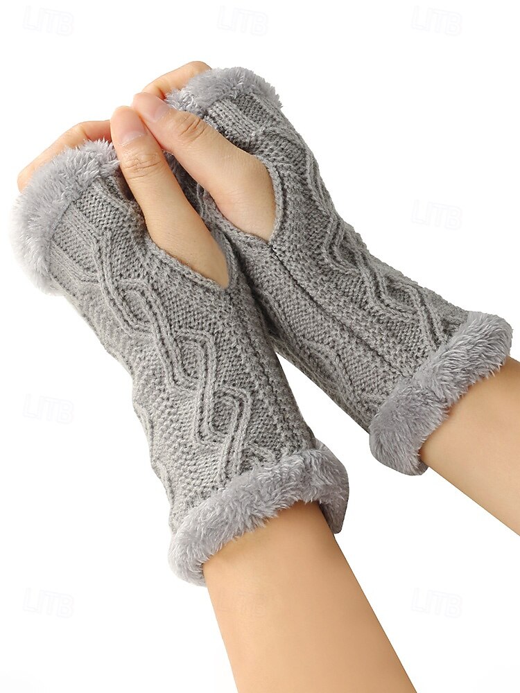 Strikkede fingerløse hansker til dame med fleecefôr for varme, tilgjengelig i flere farger, perfekt for vinter- og fritidsbruk 2026 - $9.99 –P5
