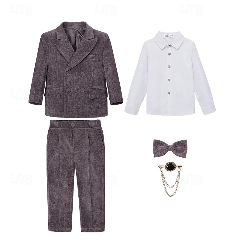 Traje de portador de anillos de 5 piezas, blazer para niños & pantalones  &camisas &Traje formal para niño, estilo casual, para exteriores, para fiestas, a la moda, básico, color liso, con bolsillos y 2026 - $63.99 –P12