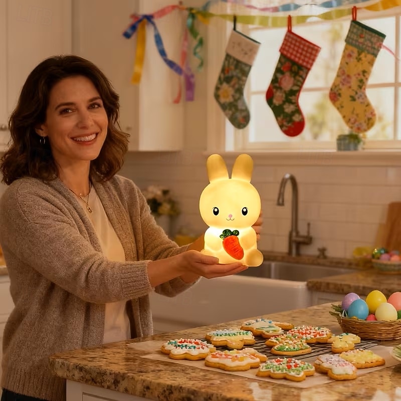 veilleuse lapin de Pâques mignonne, lampe lapin lumineuse à piles, décoration pour la chambre, la table de chevet ou le salon pendant les fêtes de 2026 ? $16.49 –P4