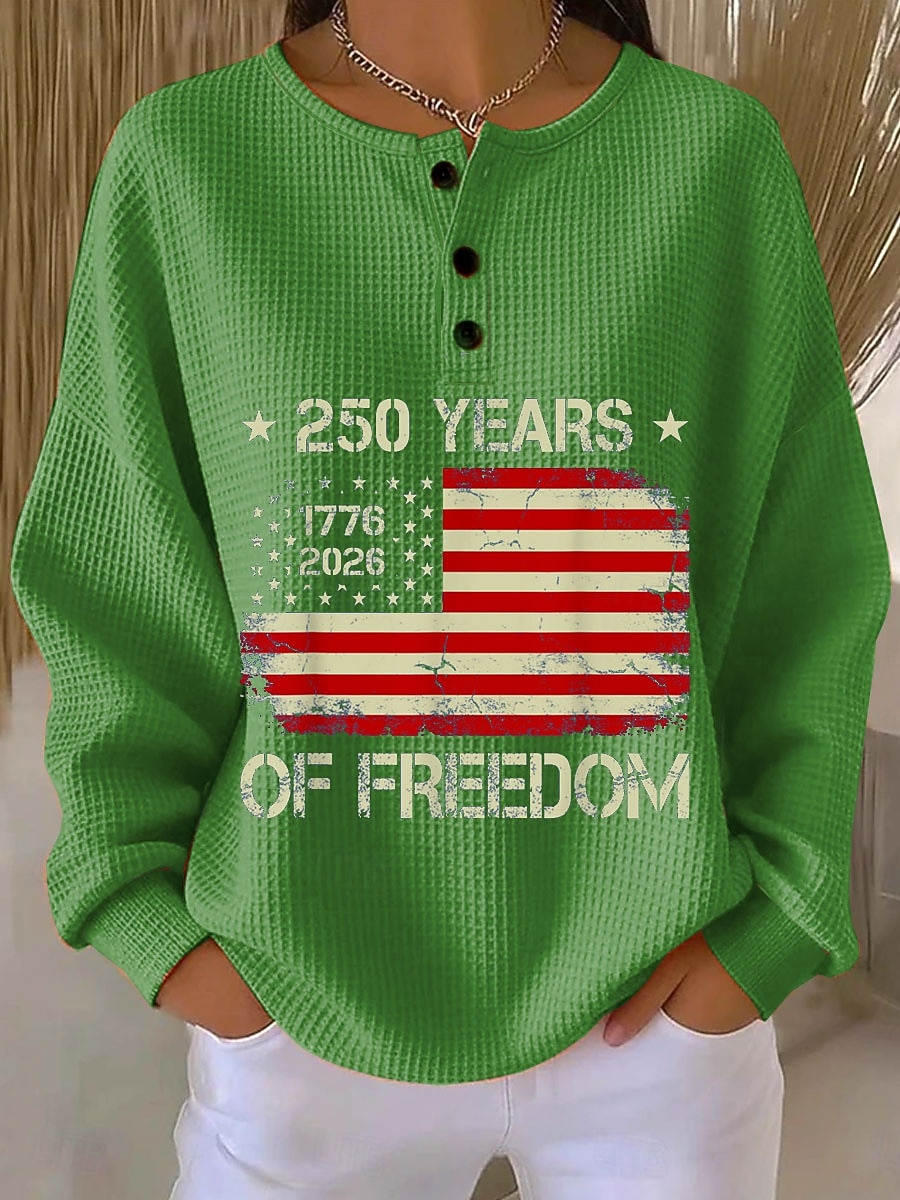 بلوزة نسائية بمناسبة عيد الاستقلال الأمريكي - تصميم حرفي - موضة عصرية وغير رسمية - بأكمام طويلة - قبة دائرية - مطبوعات يومية في الشارع - أزرار 2026 - $28.99 –P2
