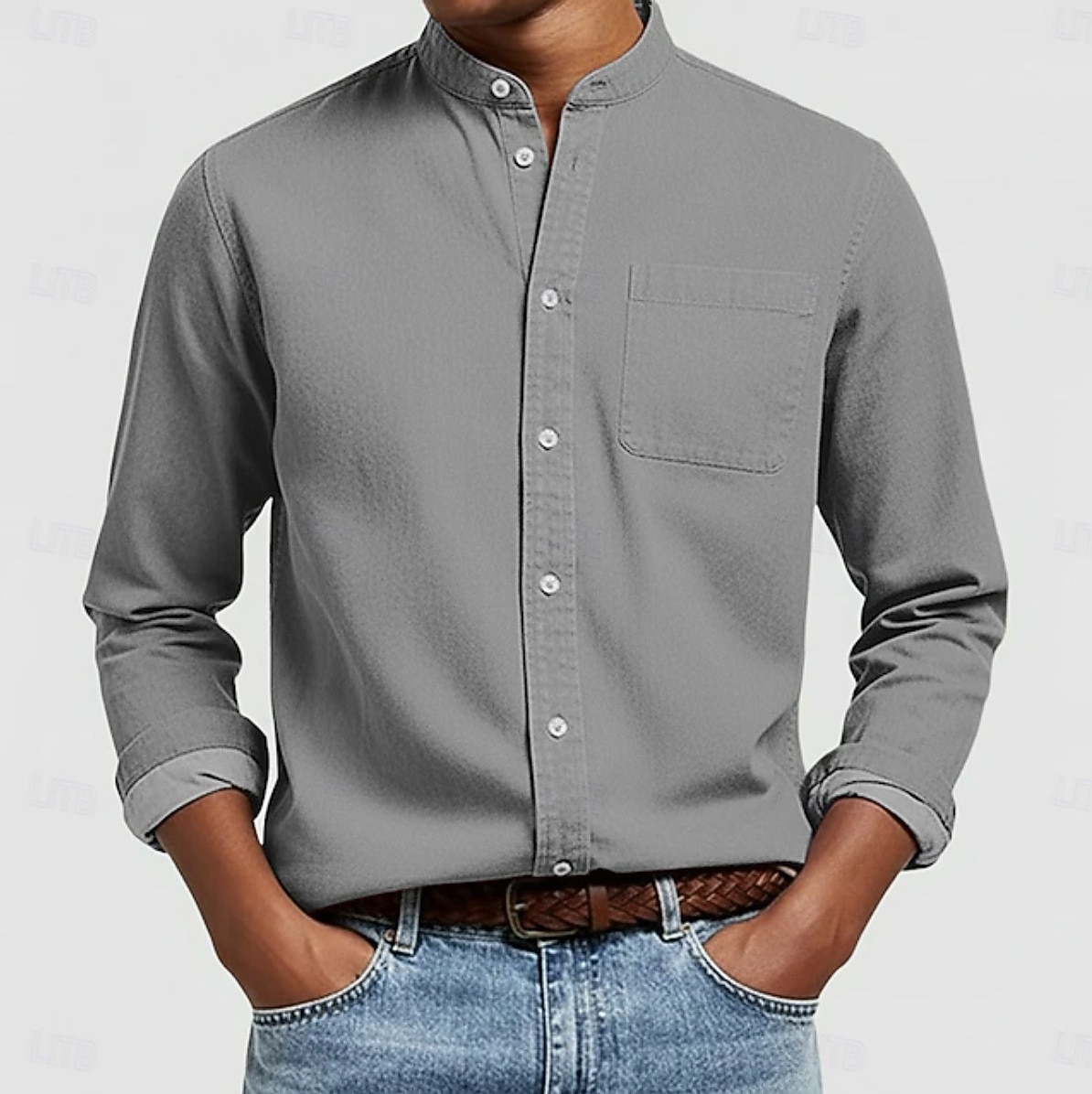 Herren Hemd Freizeithemd Stehkragenhemd Weiß Rosa Marineblau Grün Kaki Langarm Einfach Mandarinkragen Henley Lässig Outdoor Tasche Bekleidung Polyester Neutral Mode Täglich 2026 - $22.99 –P2