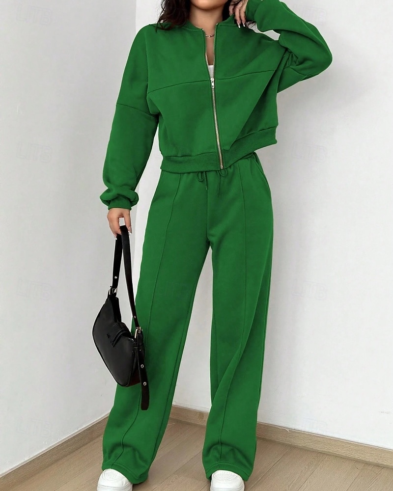 Per donna Tuta Set di Pantaloni Bolero Top Manica Lunga Collo alla coreana Tinta unica Coulisse Moda Streetwear Casuale Quotidiano All'aperto Nero Rosa Azzurro cielo Primavera Vestibilità regolare del 2026 a $49.99 –P12
