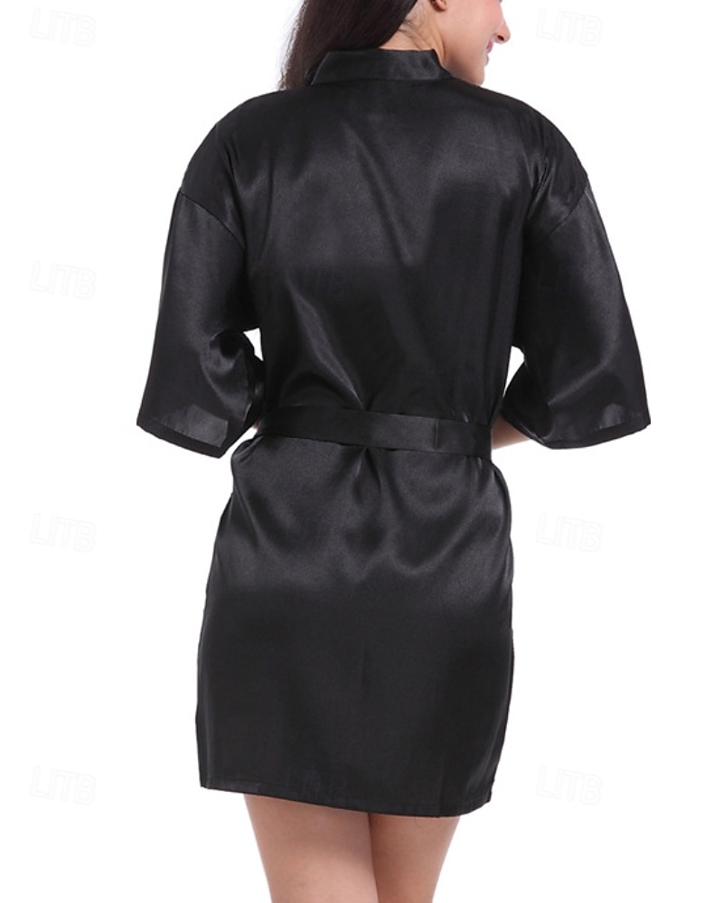 Women's Robe Casual Soft Satin Pure Color Daily Home Bed Short Sleeve V Neck Black White Light Green Pink Navy Blue Summer Regular Fit 2026 - $22.99 –P2