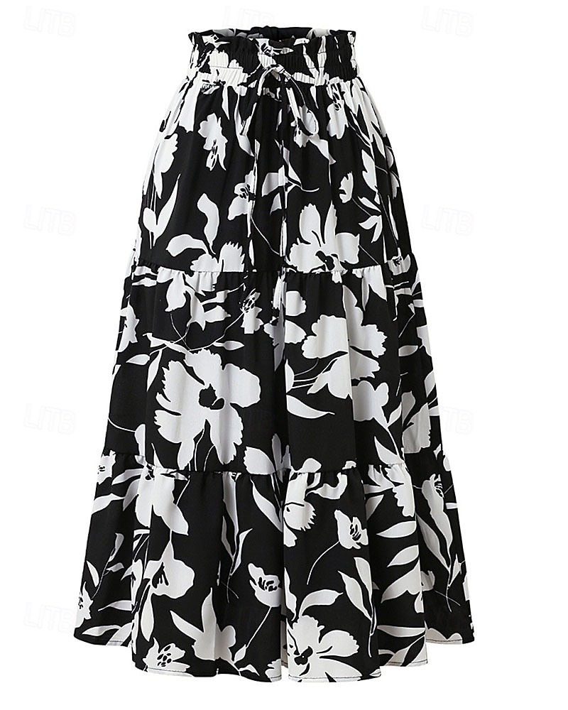 Damskie Elegancja Moda Codzienny Midi Wysoka talia Spódnice Kwiatowy Ściągana na sznurek Nadruk Średnio elastyczny Codzienny Ulica Granatowy Czerwone wino Czarny Zielony Lato 2026 - $22.99 –P8