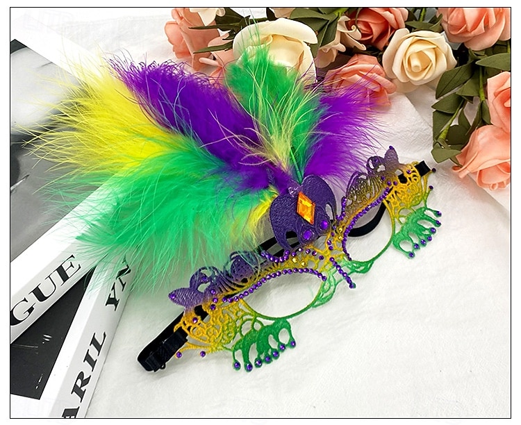 Dámská pírková benátská maškarní maska - Barevný laserem vyřezávaný kostýmový doplněk pro karnevalové párty cosplay a oslavy 2026 - $18.99 –P3
