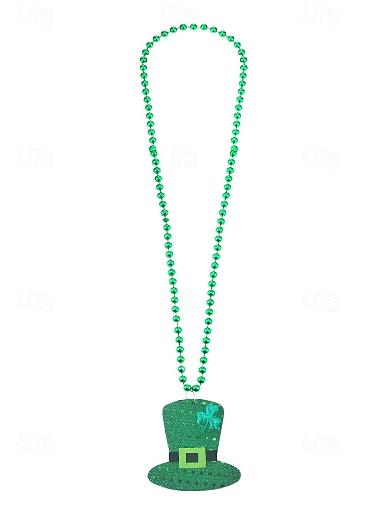 Halsband i akryl för kvinnor, St. Patrick's Day, med klöver- och hattmönster, flera stilar, gröna pärlor, perfekt för högtidsfiranden och festtillbehör. 2026 - $7.99 –P10