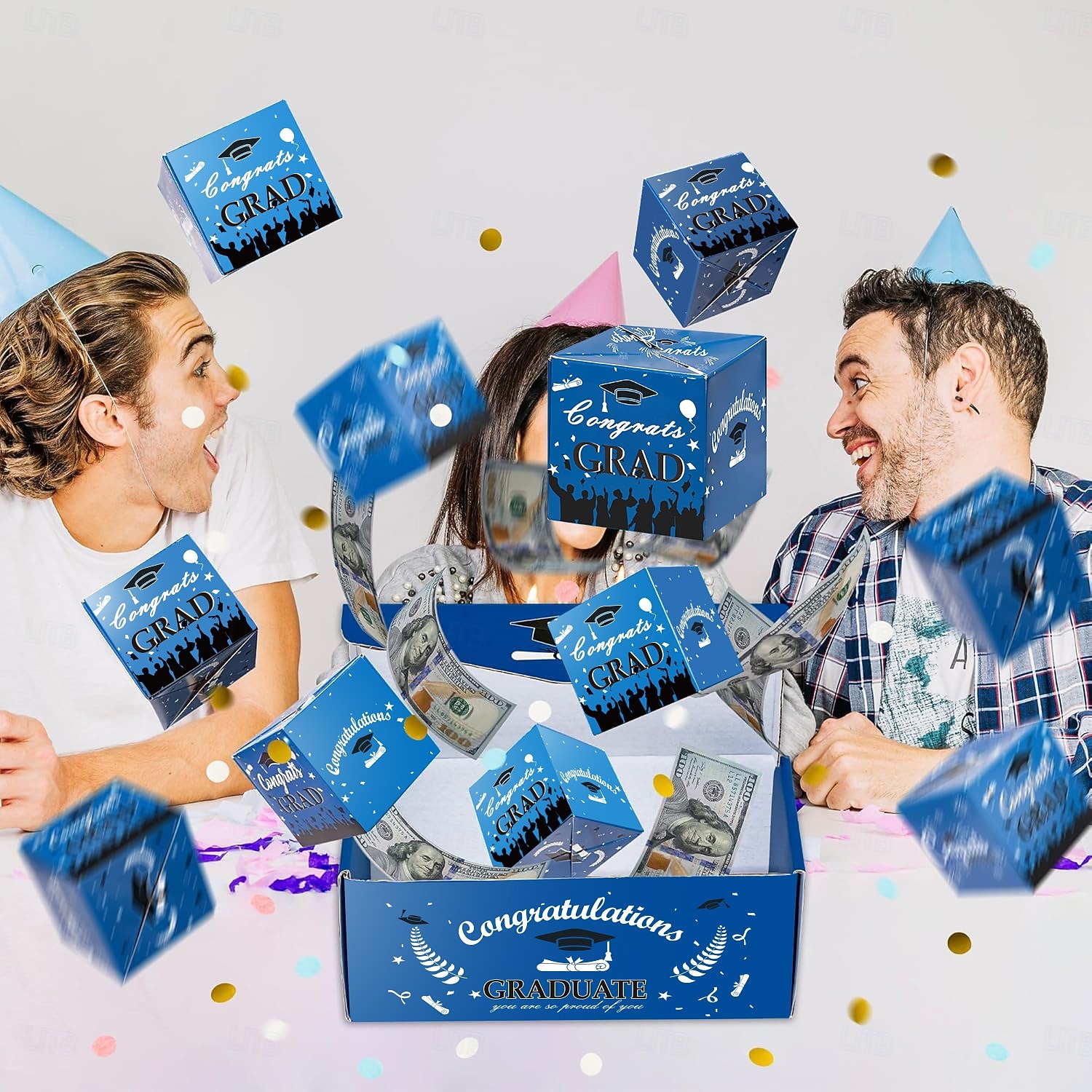 صندوق هدايا تخرج منبثق، صندوق هدايا مفاجئ قابل للقفز، صندوق هدايا ورقي أزرق احتفالي بتصميم غطاء، صندوق نقود قابل للطي قابل للطي قابل للقفز، صناديق هدايا منبثقة فريدة قابلة للطي قابلة للطي 2026 - $15.99 –P3