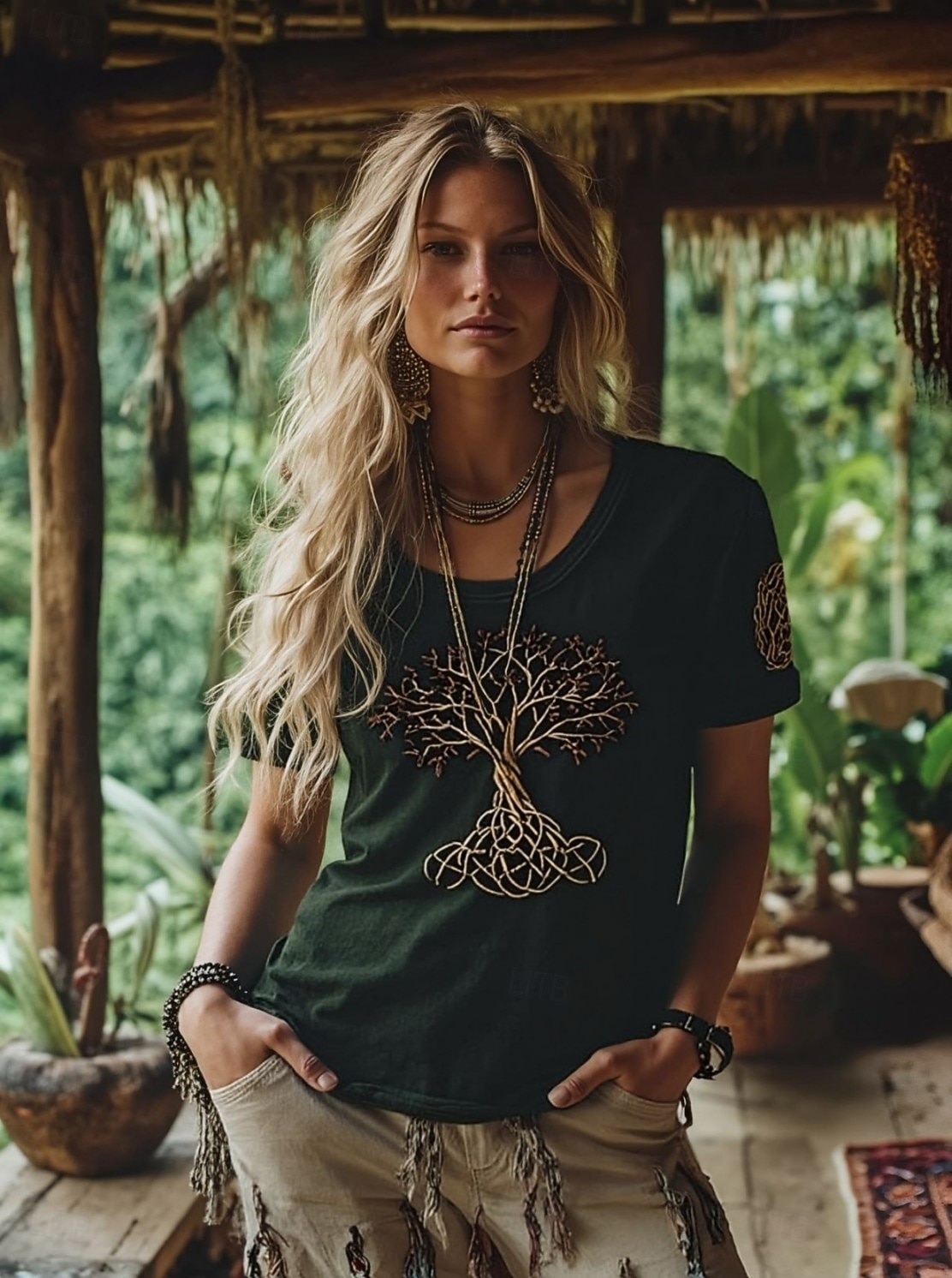 Damen T Shirt Druck Grafik Stammes Vintage Stilvoll Klassisch Kurzarm Rundhalsausschnitt Normale Oberteile Täglich Wochenende Grün Sommer Frühling Herbst Winter 2026 - $22.99 –P1