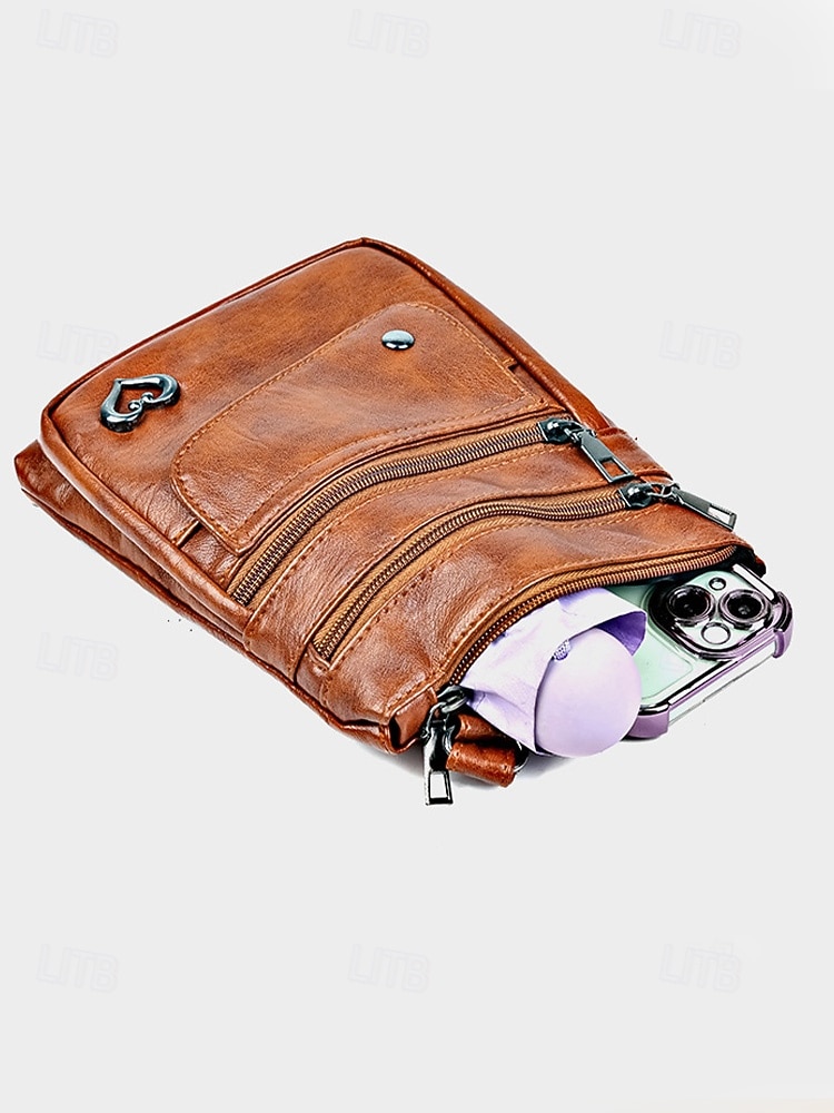 Женская сумка через плечо из искусственной кожи с несколькими карманами на молнии, регулируемым ремешком, доступна в нескольких цветах — идеально подходит для повседневных прогулок и повседневного использования. 2026 - $14.99 –P9