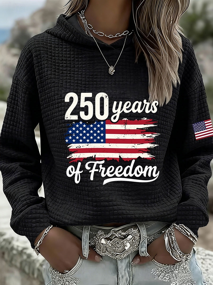 Amerykański Dzień Niepodległości Rocznica Patriota Kobiecy Pullover Hoodie Sweter Graficzny Litera Ciepły Casual Nadruk Długi Rękaw Z Kapturem Casual Ulica Codzienna Odzież Nadruk Czarny Biały 2026 - $33.99 –P2