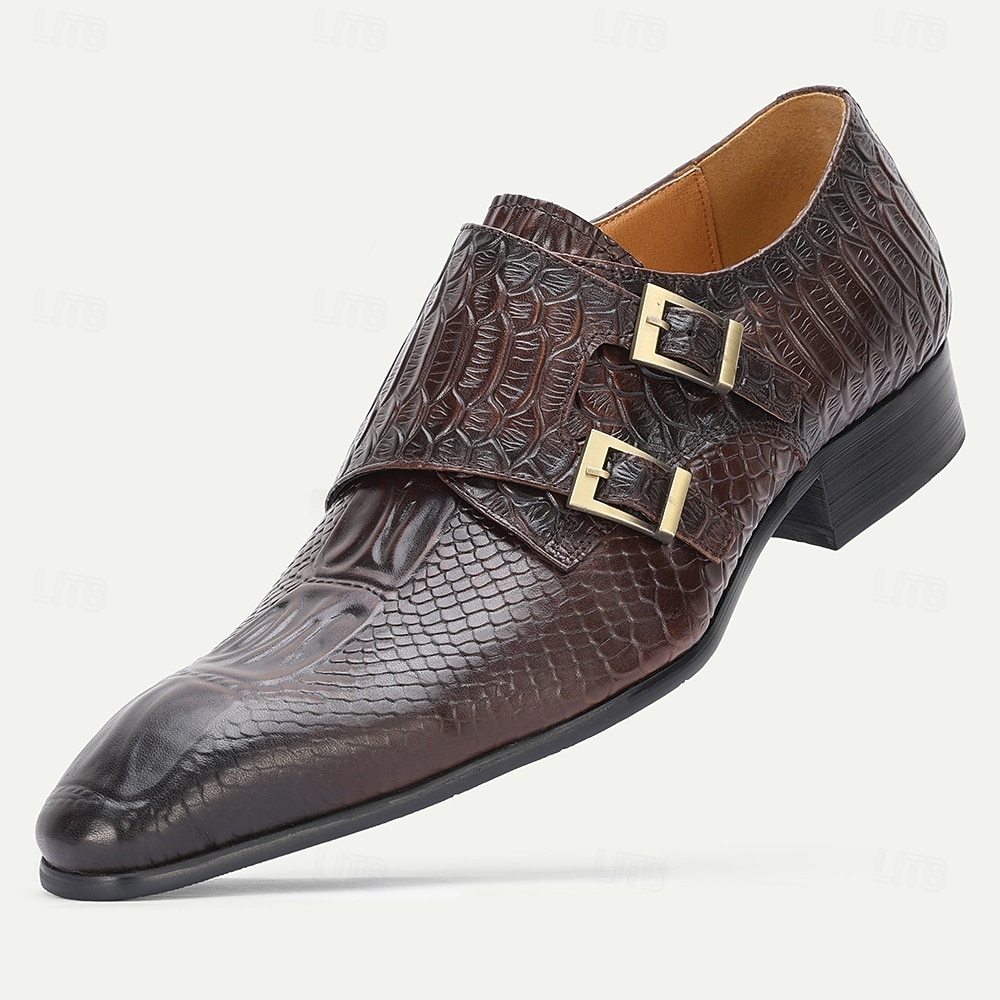 Men's Brown Crocodile Print Monk Strap Shoes – Premium Leather with Stylish Buckle Design, Perfect for Weddings, Formal Events and Office Wear 2026 - $94.99 –P2