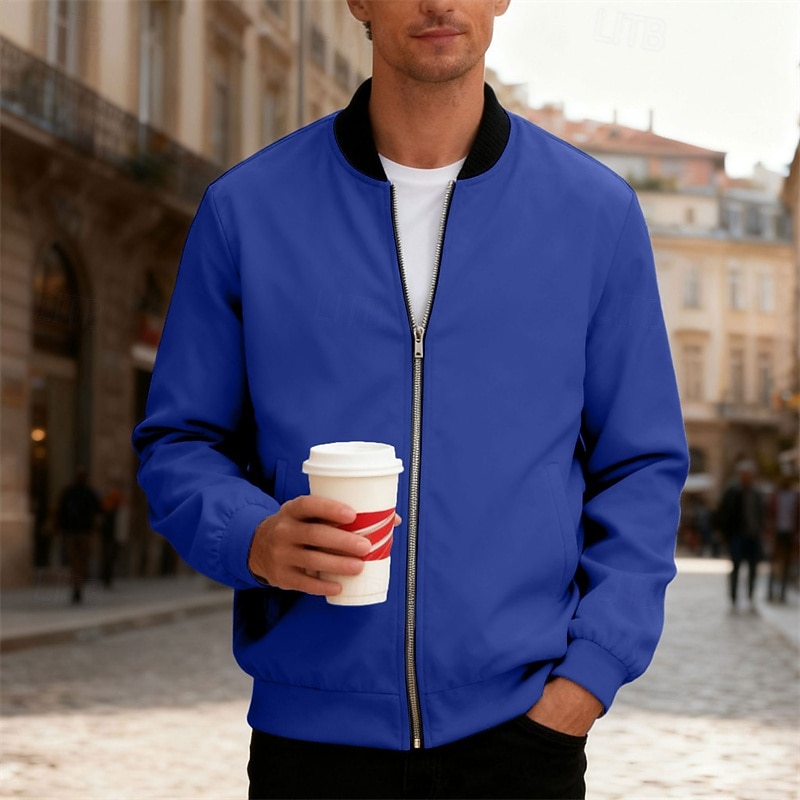 Per uomo Giacca Leggera Giubbotto bomber Giacca Casual Casuale Quotidiano Leggero Tasca Primavera Autunno Semplice Streetwear Elegante Colletto Mao Regolare Blu Nero Giallo Rosso Blu marino Giacca del 2026 a $30.99 –P8