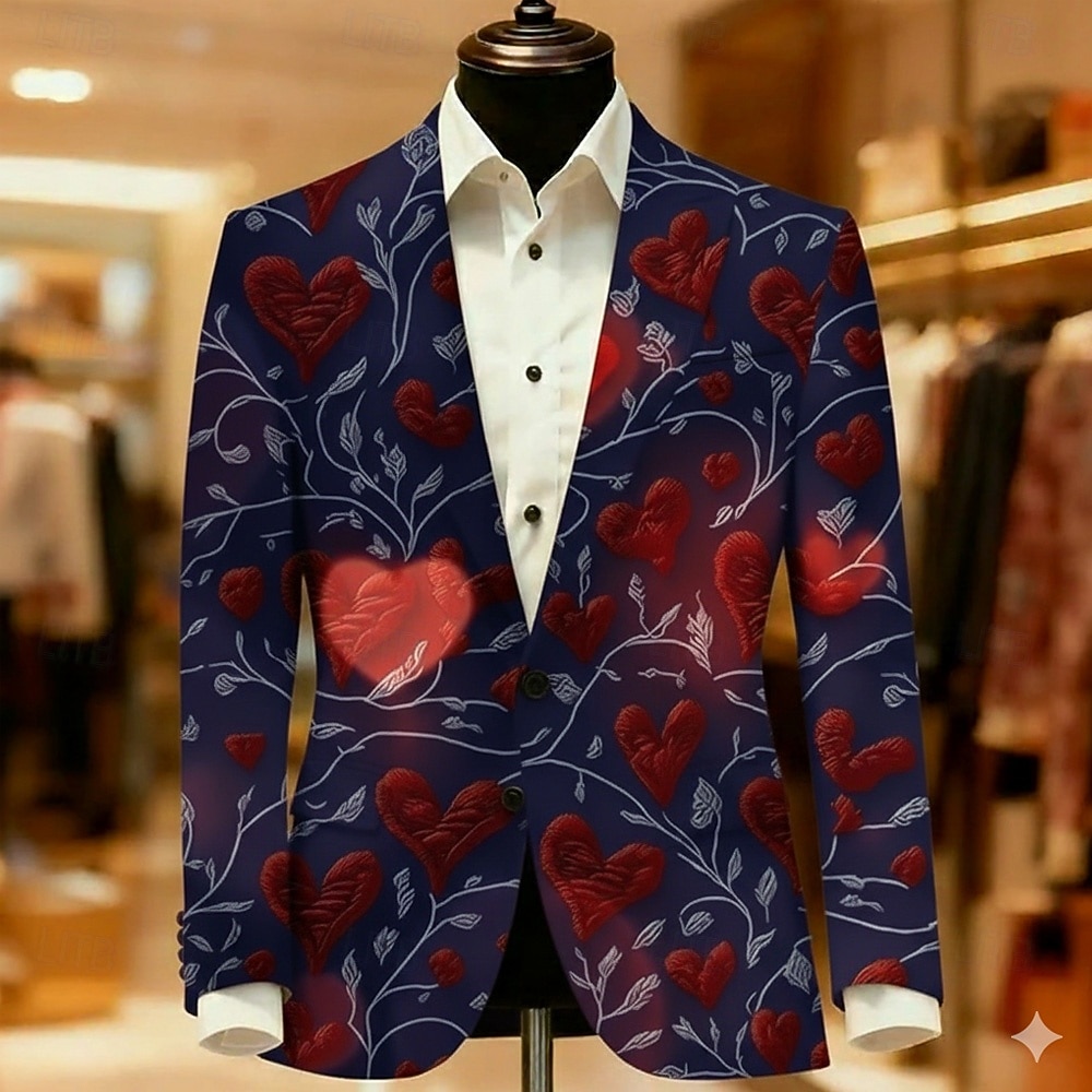 San Valentino Per uomo Cuore Giacca blazer Cappotto Confortevole Traspirante Artistico Casual Quotidiano Abbigliamento da sera Festival Stampa 3D Bottoni Multi-tasche Tutte le stagioni Dentellato del 2026 a $85.99 –P4