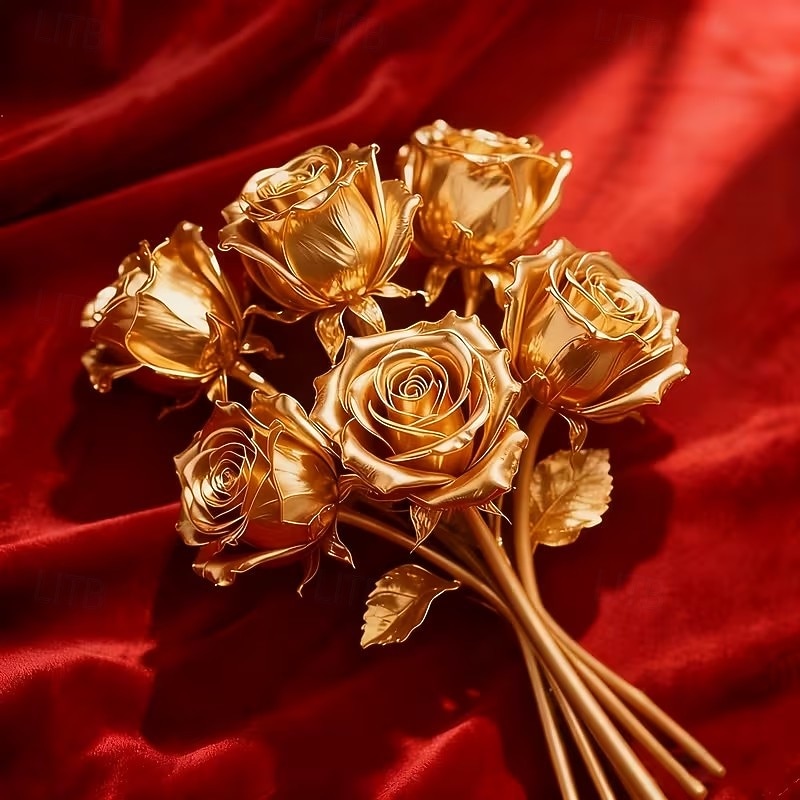 6PCS Valentine's Day Gold Rose Artificial Flowers – Realistic Faux Rose Bouquet for Home Decor, Office, Living Room, Parties, Birthday Gifts, Mother's Day, Thanksgiving 2026 - $18.99 –P3