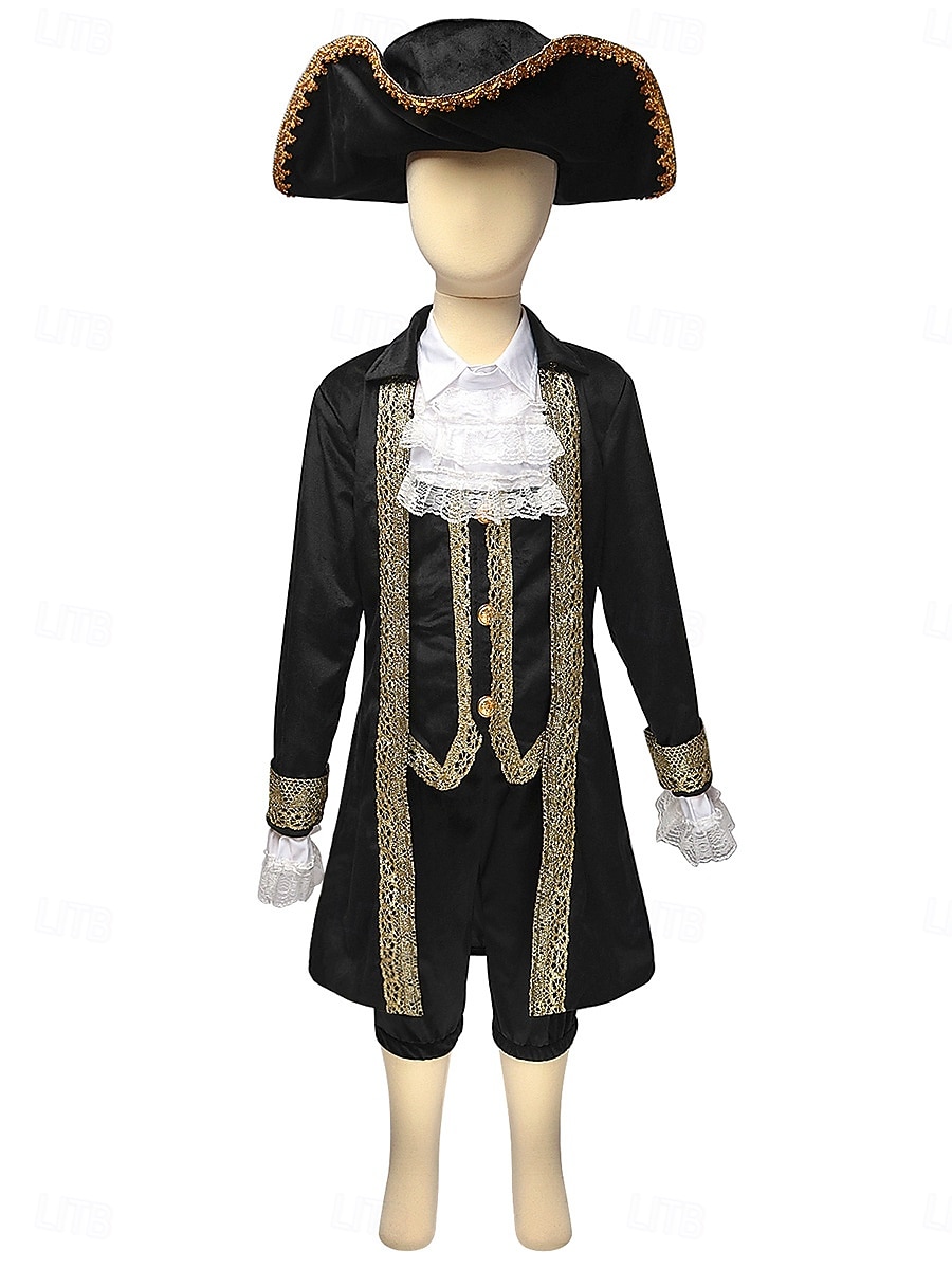 250. výročí USA Rokoko Barroco Úbory Dlouhé rukávy George Washington Koloniální Revoluční válka Maškarní kostým Chlapecké Karneval Den nezávislosti 4. července Dětské Kabát Kalhoty Límeček 2026 - E£3627.56 –P3