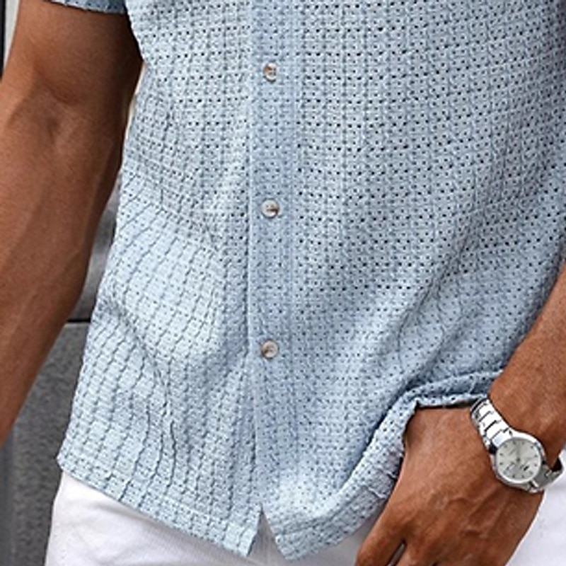 Муж. Рубашка Повседневная рубашка Кнопка рубашка Черный Белый Зеленый Хаки Светло-синий С короткими рукавами Полотняное плетение кубинский воротник Повседневные Уличная одежда Жаккард Одежда 2026 - $18.99 –P6