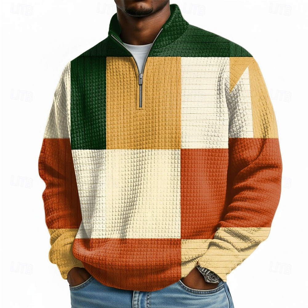 Herren Karomuster Waffel Pullover Mode Täglich Klassisch Lässig Stehkragen Viertelreißverschluss Heim Outdoor Büro Arbeit Blau Braun Grün Grau Reißverschluss Herbst Winter Designer S M L XL XXL XXXL 2026 - $32.99 –P1