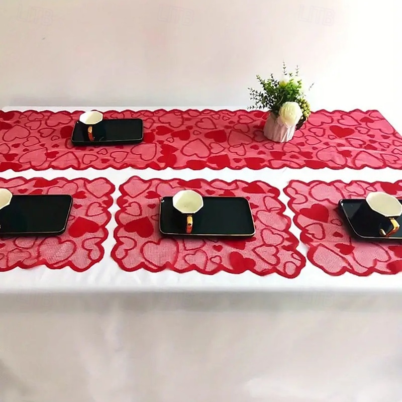 Valentine's Day Heart Lace Table Runner and Placemat Set, Red Cupid Design, Perfect for Weddings, Romantic Dining, Festive Decor, Ideal for Valentine's Day Home and Table Decorations 2026 - $3.99 –P3