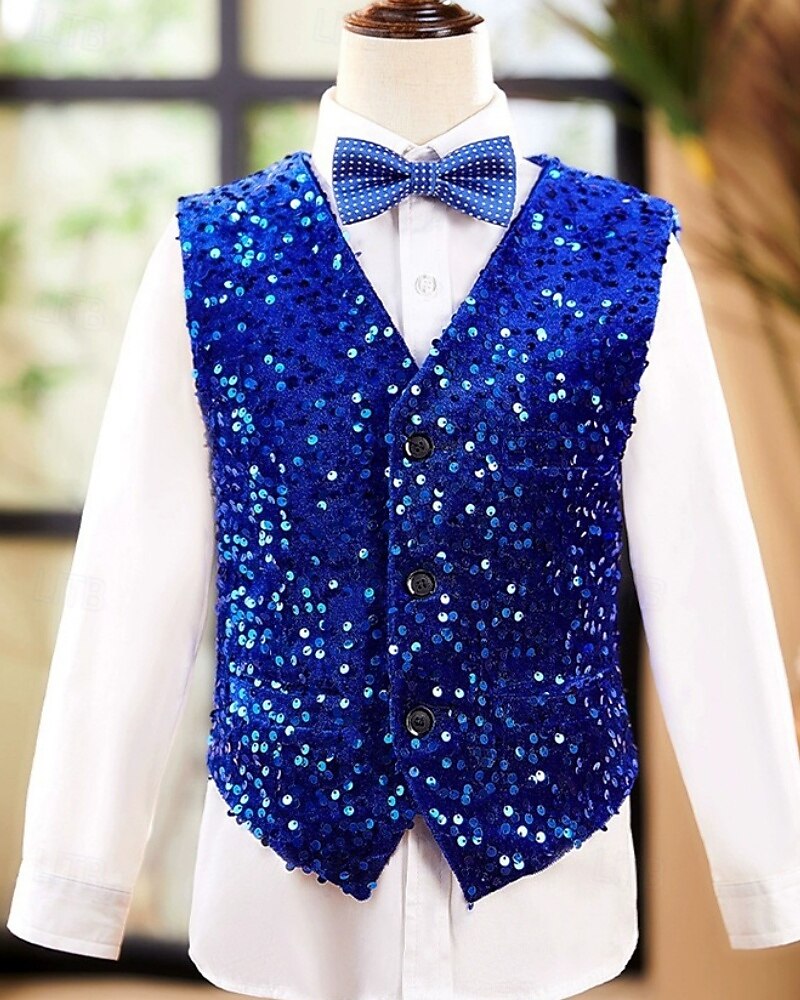 Ring Bearer Suit Boys' Kids Suit Blazer & Vest & Pants & Shirt & Tie Boy's Formal Suit Casual Outdoor Party Fashion Cool Basic Solid Color Sequins Pocket Buttons Royal Blue Polyester 2026 - $204.89 –P3