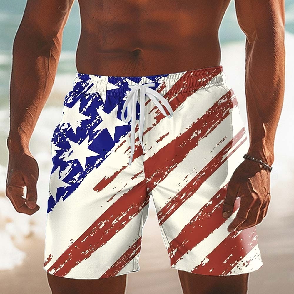 Men's American US Flag 4th of July U.S. 250th Anniversary 250th Anniversary Swim Trunks Swim Shorts Board Shorts Mid Waist Hawaiian Holiday Side Pockets Mesh Lining Elastic Drawstring Waist Designer 2026 - $20.99 –P1