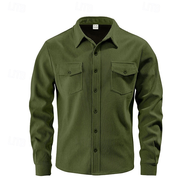 Hombre Camisa Camisa casual Camisa de playa Camisa de Pana Abotonar la camisa Negro Marrón Verde Ejército Albaricoque Gris Manga Larga Color sólido Diseño Diario Vacaciones Bolsillo Ropa Moda Casual 2026 - $36.99 –P6
