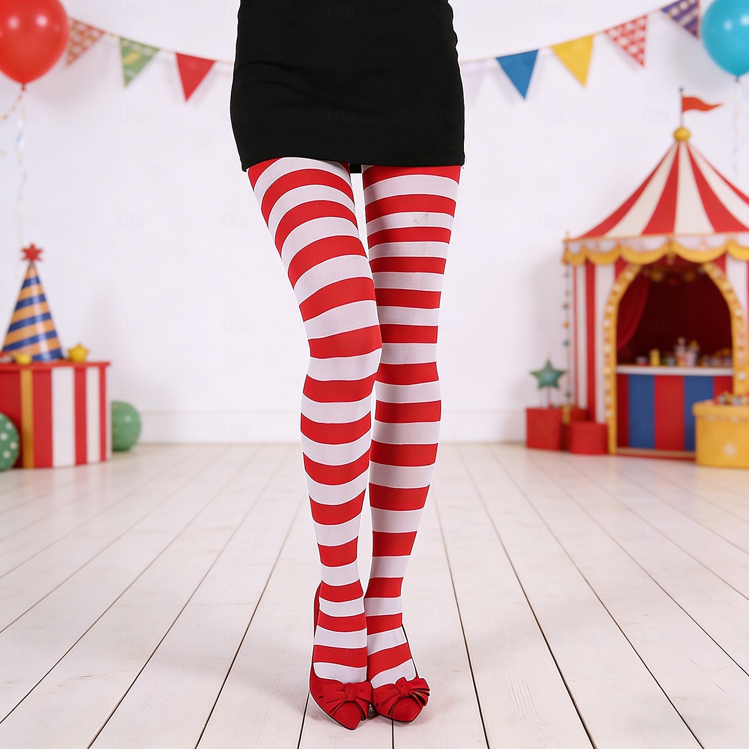 Комплект женских полосатых колготок для карнавальной вечеринки (2 пары), эластичные, выше колена, синие. &Зеленые горизонтальные полоски, забавные карнавальные носки для взрослых, для фестивалей, 2026 - $14.99 –P5