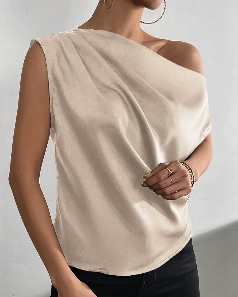 Per donna Camicia Elegant Top in raso Blusa Senza schiena Semplice Vintage Elegante Senza Maniche Asimmetrico Top Regolari Quotidiano Ferie Uscire Nero Verde chiaro Verde smeraldo Albicocca Estate del 2026 a $25.99 –P7