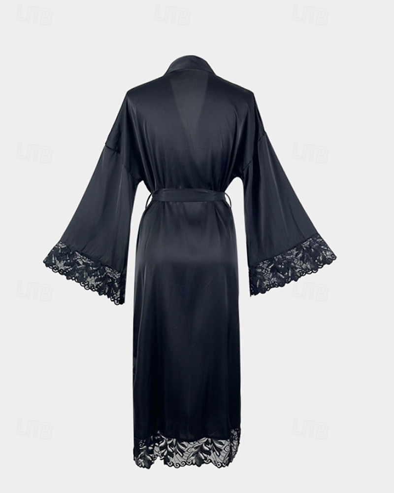 Femmes Robe Occasionnel Doux Satin Couleur Unie Dentelle Quotidien Maison Lit manche longue Col en V Noir Blanche Été Coupe régulière de 2026 ? $31.99 –P8