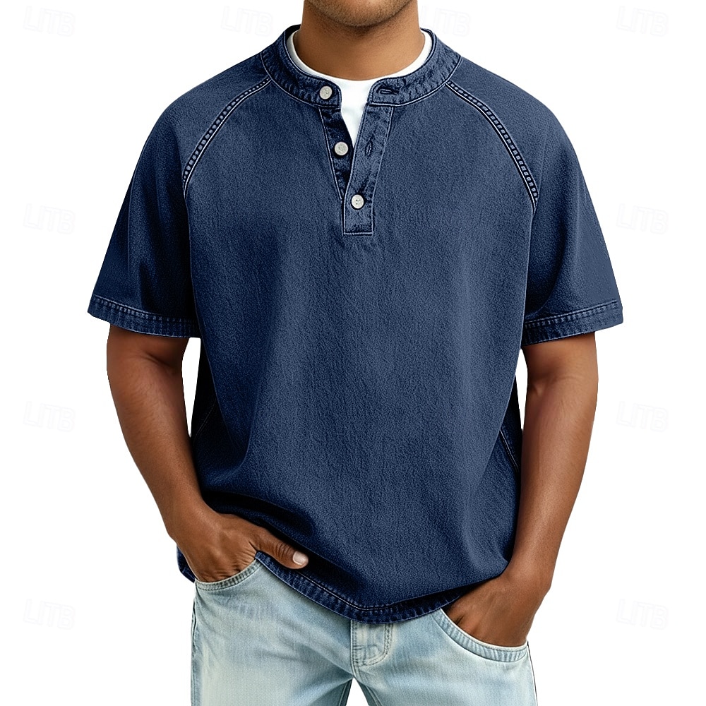 Ανδρικά Μπλουζάκι Πουκάμισο Henley Πουκάμισο 100% Cotton Acid Wash Μπλουζάκι μπλουζάκι Κοντομάνικο Σκέτο Βίντατζ Κομψό στυλ street Καθημερινό Πλυμένο Μανίκια Ρεγκλάν Όρθιος Γιακάς Χένλι Causal 2026 - $31.99 –P11