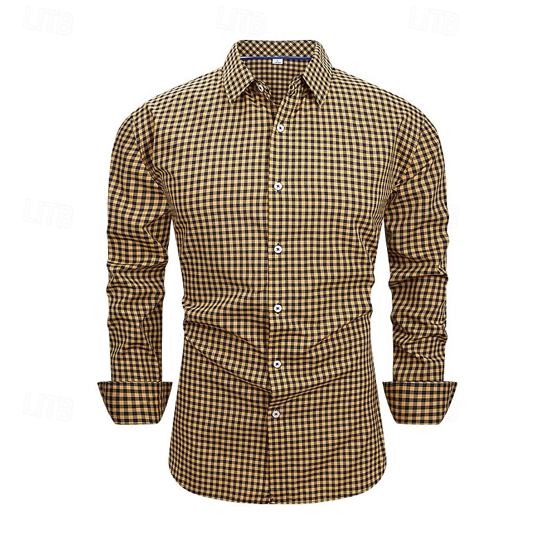 Per uomo Camicia Camicia Estiva Camicia casual Camicia da Spiaggia Camicia con Bottoni Marrone Scuro Nero Rosso Blu scuro Grigio Manica Lunga Plaid Bavero Casuale Quotidiano Abbigliamento Moda Casual del 2026 a $25.99 –P5